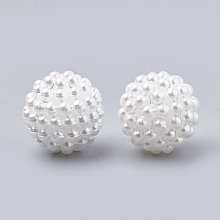 Blanc Perles acryliques en nacre d'imitation , perles baies, perles combinés, ronde, blanc, 14.5x15mm, trou: 1.5 mm, environ 200 PCs / sachet 