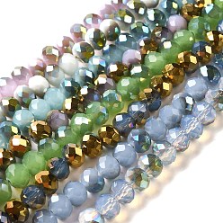Mixed Color Electroplate Glass Faceted Rondelle Beads Strands, Imitation Jade, Half Plated, Mixed Color, 8x5~6.5mm, Hole: 1mm, about 65~68pcs/strand, 15.7~16.1 inch(40~41cm)
