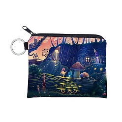 Colorful Polyester Zip Pouches, Change Purse, Rectangle with Mushroom Pattern, Colorful, 9.3x11.3cm