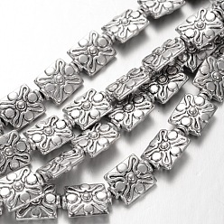 Antique Silver Rectangle Tibetan Style Alloy Beads Strands, Cadmium Free & Nickel Free & Lead Free, 12x9x4.5mm, Hole: 1mm, about 17pcs/Strand