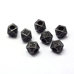 Черный Цвет Металла Стойки обшивки латунь кубического циркония бусы, долговечный, многоугольник, металлический черный , 9.5x7 мм, отверстие : 3 мм