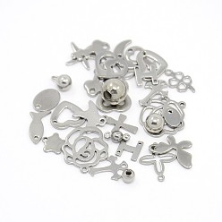 Stainless Steel Color Mixed 304 Stainless Steel Jewelry Findings, Stainless Steel Color, 3.5~16x3~15x0.5~7.5mm, Hole: 0.5~3mm