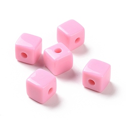 Бледно-Розовый Непрозрачные акриловые бусины, кубические, розовый жемчуг, 12.2x12.2x12.2 мм, отверстие : 3.7 мм, Около 288 шт / 500 г