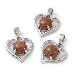 Goldstone Synthetic Goldstone Pendants, Heart Charms, with Platinum Tone Brass Findings, Cadmium Free & Nickel Free & Lead Free, 21.5x19.5x7.5~8mm, Hole: 7.5x5mm