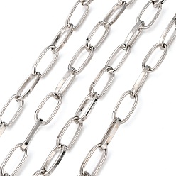 Platinum Iron Paperclip Chains, Flat Oval, Drawn Elongated Cable Chains, Unwelded, with Spool, Platinum, 19x8x2mm, about 328.08 Feet(100m)/roll