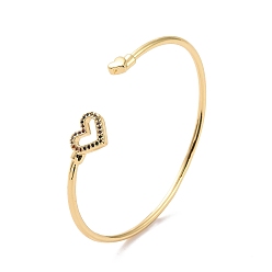 Real 18K Gold Plated Colorful Cubic Zirconia Heart Open Cuff Bangle, Brass Torque Bangle for Women, Cadmium Free & Nickel Free & Lead Free, Real 18K Gold Plated, Inner Diameter: 2-1/4 inch(5.7cm)