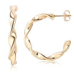 Золотой Круглые серьги-гвоздики из титановой стали для женщин, золотые, 29x26x3 мм, штифты : 0.7 мм