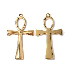 Real 18K Gold Plated Ion Plating(IP) 304 Stainless Steel Pendants, Ankh Cross Charm, Real 18K Gold Plated, 45.5x25x3mm, Hole: 1.8mm