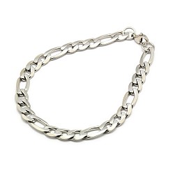 Stainless Steel Color Trendy 304 Stainless Steel Figaro Chain Bracelets, with Lobster Claw Clasps, Faceted, Stainless Steel Color, 8-5/8 inch(220mm), 7mm