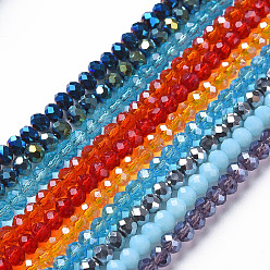 Mixed Color Electroplate Glass Beads Strands, Faceted, Rondelle, Mixed Color, 4.5x3.5mm, Hole: 0.8mm, about 123~128pcs/strand, 15.94 inch~17.72 inch(40.5cm~45cm)