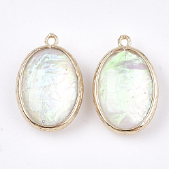 Colorful Resin Pendants, with Brass Findings, Oval, Golden, Colorful, 23x15x7mm, Hole: 1.2mm