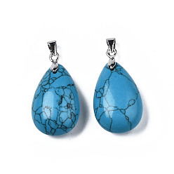 Synthetic Turquoise Synthetic Turquoise Pendants, with Alloy Findings, teardrop, Platinum, 23~24x14x8mm, Hole: 4x5mm