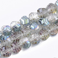 Colorful Electroplate Glass Beads Strands, Frosted, Faceted, Round, Colorful, 9x10x8.5mm, Hole: 1.5mm, about 70pcs/strand, 24.4 inch