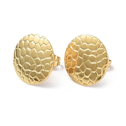 Golden Ion Plating(IP) 304 Stainless Steel Textured Flat Round Stud Earrings for Women, Golden, 15mm, Pin: 0.8mm