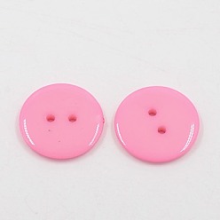 Pink Acrylic Sewing Buttons, Plastic Buttons for Costume Design, 2-Hole, Dyed, Flat Round, Pink, 15x2mm, Hole: 1mm
