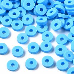 Azul Cielo Cuentas de arcilla polimérica hechas a mano ecológicas, disco / plano y redondo, perlas heishi, luz azul cielo, 8x0.5~1 mm, Agujero: 2 mm, sobre 13000 unidades / 1000 g