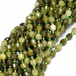 Garnet Natural Green Garnet Beads Strands, with Seed Beads, Faceted, Bicone, Double Terminated Point Prism Beads, 5~7x6mm, Hole: 0.8mm, about 43~45pcs/strand, 15 inch(38cm)