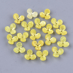 Jaune Capsules de perles d'acétate de cellulose (résine), 3 pétales, fleur, jaune, 12x13x5.5~6mm, Trou: 1.2mm