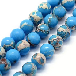 Bleu Ciel Foncé Brins de perles de jaspe impérial synthétiques, teint, ronde, bleu profond du ciel, 6mm, Trou: 0.8mm, Environ 63 pcs/chapelet, 14.76 pouce (37.5 cm)