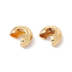 Real 18K Gold Plated Brass Crimp Beads Covers, Cadmium Free & Lead Free, Real 18K Gold Plated, 4x3.5x2mm, Hole: 2mm