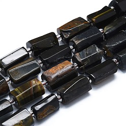 Tiger Eye Natural Tiger Eye Dyed Beads Strands, with Seed Beads, Faceted, Column, 12~13x6~8x6~8mm, Hole: 1mm, about 28pcs/strand, 15.55''~15.75'(39.5~40cm)
