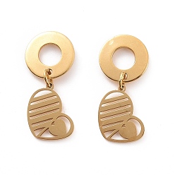 Golden Valentine's Day 304 Stainless Steel Heart Dangle Stud Earrings for Women, Golden, 24.5mm, Pin: 0.8mm