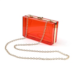 Оранжево-Красный Женские прозрачные сумки из акрила, сумки через плечо, с железными цепями через плечо, для работы, События, прочная прозрачная записная книжка для макияжа, прямоугольные, оранжево-красный, 12x18.3x5.4 см