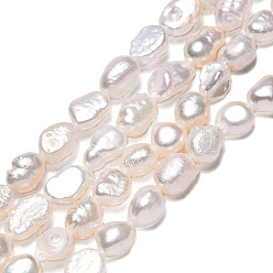 Color de la concha Hilos de perlas de agua dulce cultivadas naturales, dos lados pulidos, color de concha, 6.5~9x5.5~6.5 mm, agujero: 0.7 mm, sobre 43~51 unidades / cadena, 13.39 pulgada (34 cm)