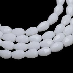 White Opaque Solid Glass Bead Strands, Faceted Teardrop, White, 5x3mm, Hole: 1mm, about 100pcs/strand, 19.3 inch