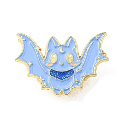 Azul Claro Pin esmaltado de aleación de murciélago de halloween, broche para ropa de mochila, azul claro, 21x30.5x2 mm