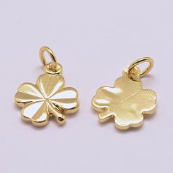 Golden Brass Charms, Cadmium Free & Nickel Free & Lead Free, Clover, Real 18K Gold Plated, 11x8x1mm, Hole: 2.5mm