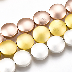 Couleur Mélangete Galvanoplastie non magnétiques hématite synthétique brins de perles, plat rond, couleur mixte, 8~8.5x4mm, Trou: 1mm, Environ 49 pcs/chapelet, 15.7 pouce