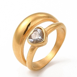 Chapado en Oro Real 18K Chapado de iones (ip) 304 anillos de dedo de acero inoxidable para hombres y mujeres, anillos de banda ancha de corazón, real 18 k chapado en oro, tamaño de EE. UU. 7 (17.3 mm), 3~15.5 mm