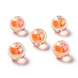 Orange Two Tone UV Plating Rainbow Iridescent Acrylic Beads, Round, Orange, 15~15.5x15.5~16mm, Hole: 3~3.1mm