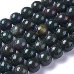 Bloodstone Natural Indian Bloodstone Beads Strands, Heliotrope Stone Beads, Round, 10mm, Hole: 1mm, about 38pcs/strand, 15.5 inch(395mm)