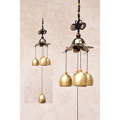 Flower Alloy Wind Chimes Hanging Ornaments with Bell, Flower, 380x60mm