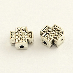 Antique Silver Tibetan Style Zinc Alloy Cross Beads, Antique Silver, 8x8x3.5mm, Hole: 1mm, about 1299pcs/1000g