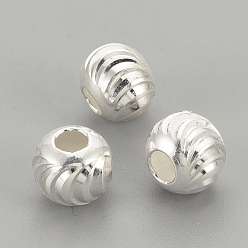 Argent 925 perles en argent sterling, fantaisie ronde de coupe, argenterie, 5x4.5mm, Trou: 2mm
