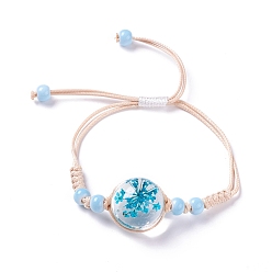 Deep Sky Blue Porcelain Beads Braided Bead Bracelet for Girl Women, with Glass Pendant, Deep Sky Blue, Inner Diameter: 5/8~ 3-1/8 inch(1.5~7.9cm)