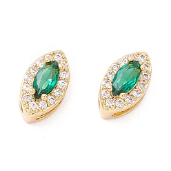 Light Sea Green Rack Plating Brass Micro Pave Cubic Zirconia Beads, Long-Lasting Plated, Real 18K Gold Plated, Cadmium Free & Nickel Free & Lead Free, Horse Eye, Light Sea Green, 10x6x6mm, Hole: 3~5x2mm