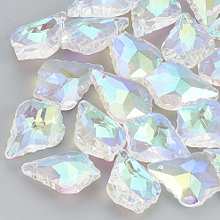 Clear AB Plated Faceted Leaf Glass Beads, Clear AB, 22x16x8mm, Hole: 2mm