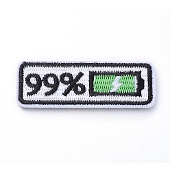 Green Computerized Embroidery Cloth Iron on/Sew on Patches, Costume Accessories, Appliques, Full Battery Icon, Green, 21x61x1.5mm