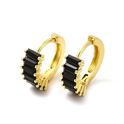 Black Brass Cubic Zirconia Hoop Earrings for Women, Real 18K Gold Plated, Lead Free & Cadmium Free, Black, 15x5.5x14.5mm, Pin: 1mm