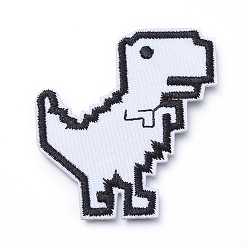 White Computerized Embroidery Cloth Iron on/Sew on Patches, Costume Accessories, Appliques, Dinosaur, White, 53x49x1mm