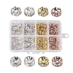 Mixed Color Brass Rhinestone Spacer Beads, Grade A, Wavy & Straight Edge, Mixed Color, 8x3.5mm, Hole: 2mm, about 25pcs/compartment, 200pcs/box