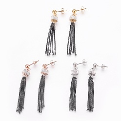 Mixed Color (Jewelry Parties Factory Sale)304 Stainless Steel Dangle Stud Earrings, with Polymer Clay Rhinestone and Cable Chains, Column and Tassel, Mixed Color, 62mm