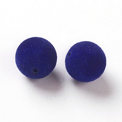 Синий Flocky акриловыми шариками, круглые, синие, 14 мм, отверстие : 2 мм