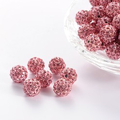 Розовый Бусины со стразами, полимерная глина , класс А, круглые, п.п. 15, светло-розовый, 10 мм, отверстие : 1.8~2 мм, 6 ряды страз, С. 15 (2.1~2.2 мм)