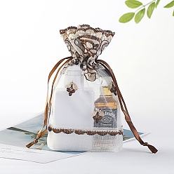 SillínMarrón Bolsas de almacenamiento de joyas con flores bordadas de organza, Bolsas de regalo con cordón de malla para fiesta de boda, Rectángulo, saddle brown, 18x13 cm