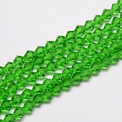Весенне-зеленый Подражать австрийский хрусталь двойной конус стеклянные бусы нити, класс АА, граненые, весенний зеленый, 6x6 мм, отверстие : 1 мм, около 46~48 шт / нитка, 10.5 дюйм